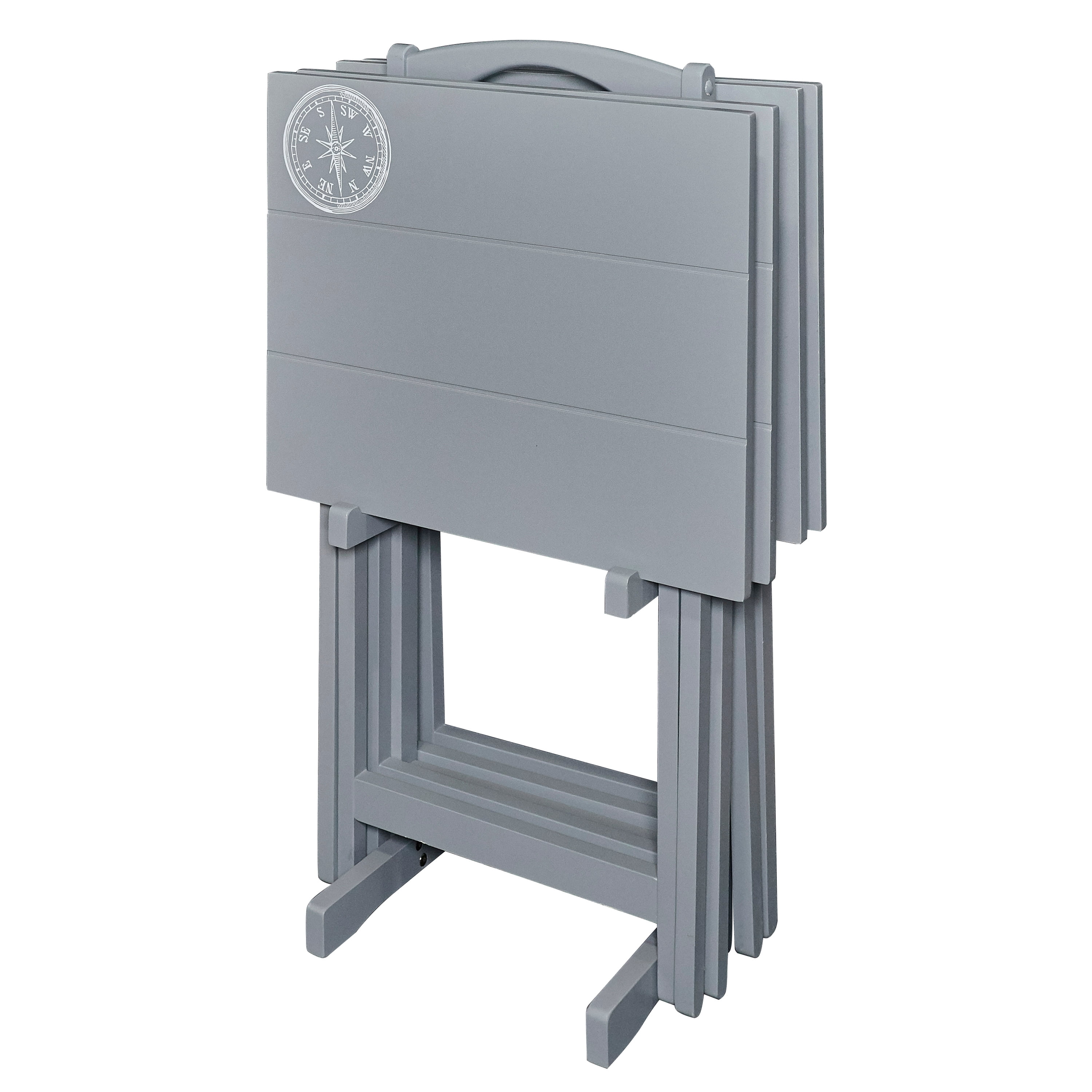 Linon Girard Folding Tray Table Set, 26.38" Tall, Gray Finish