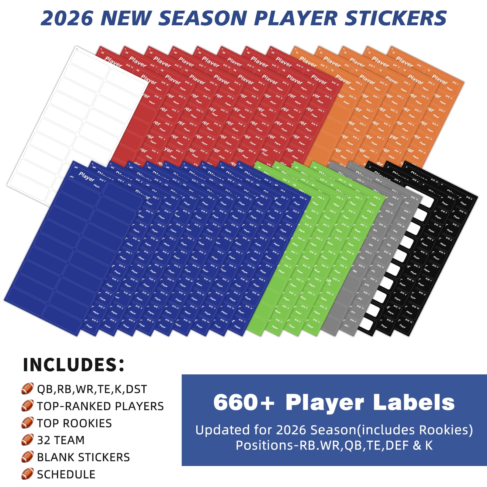 2026 Fantasy Football Draft Board Kit -5x 3.3 Feet -Up to 14 Teams & 660+ Player Stickers