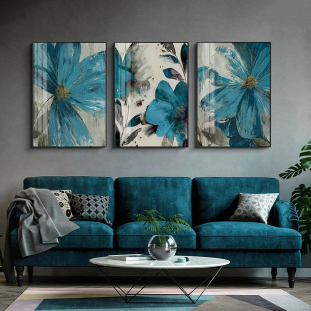 3 Lianjia Decorative Painting Blue Petals Hanging Draw 40cm 60cm 3pcs 30cm Oil Club Living Room Com - Home Decor Framed Art