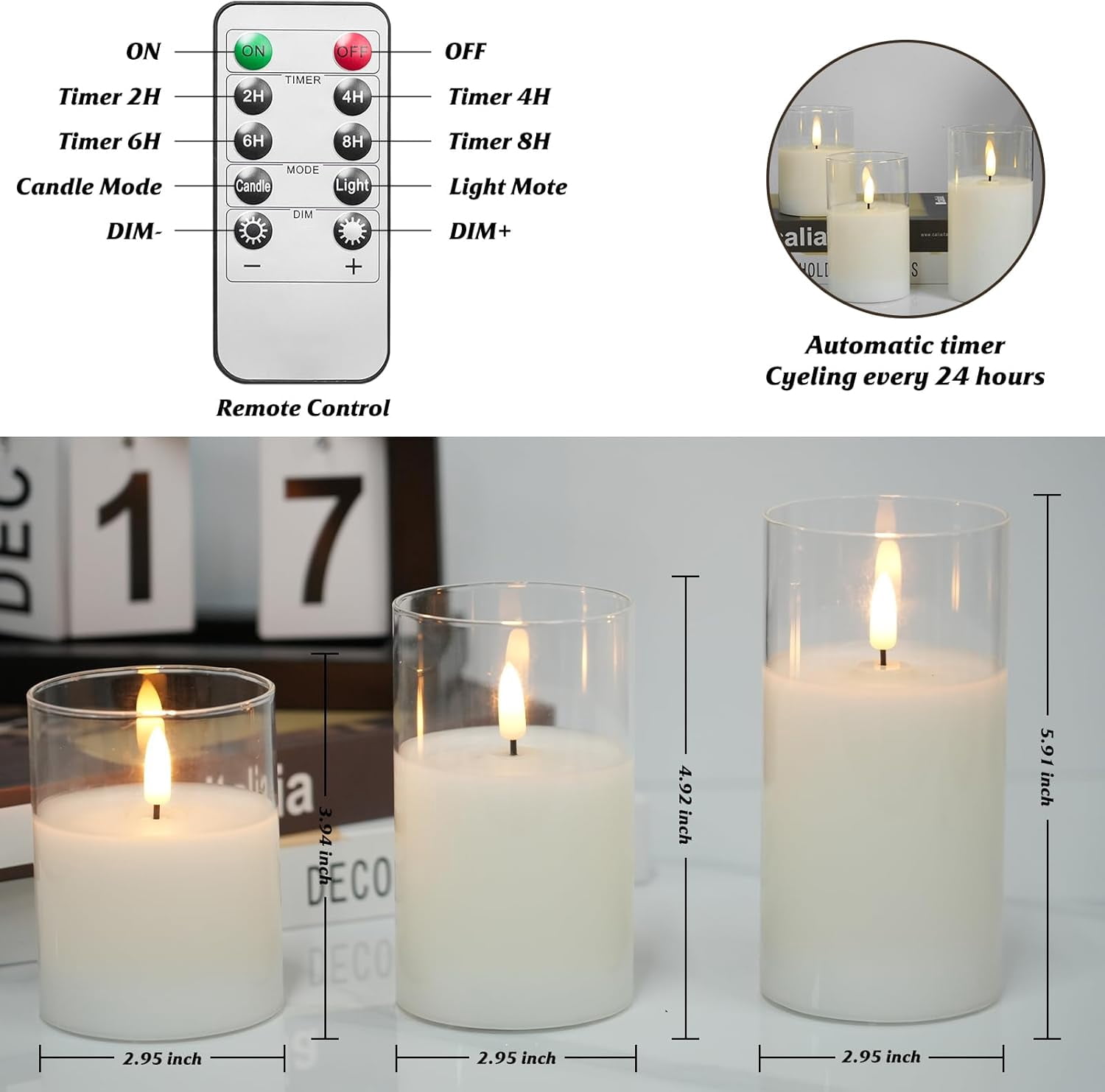 HomWamee Flameless Candle in Glass,  Real Wax  with Remote Control and Timer, Battery Operated Electronic Candles