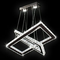 Diisunbihuo Crystal Chandelier Rectangular Led 2 Rings Ceiling Light Stainless Steel Pendant Chandeliers(Cool White)