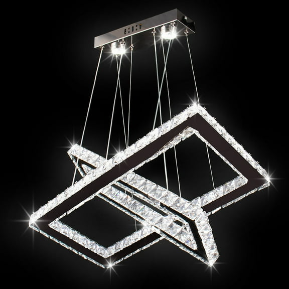 Diisunbihuo Crystal Chandelier Rectangular Led 2 Rings Ceiling Light Stainless Steel Pendant Chandeliers(Cool White)
