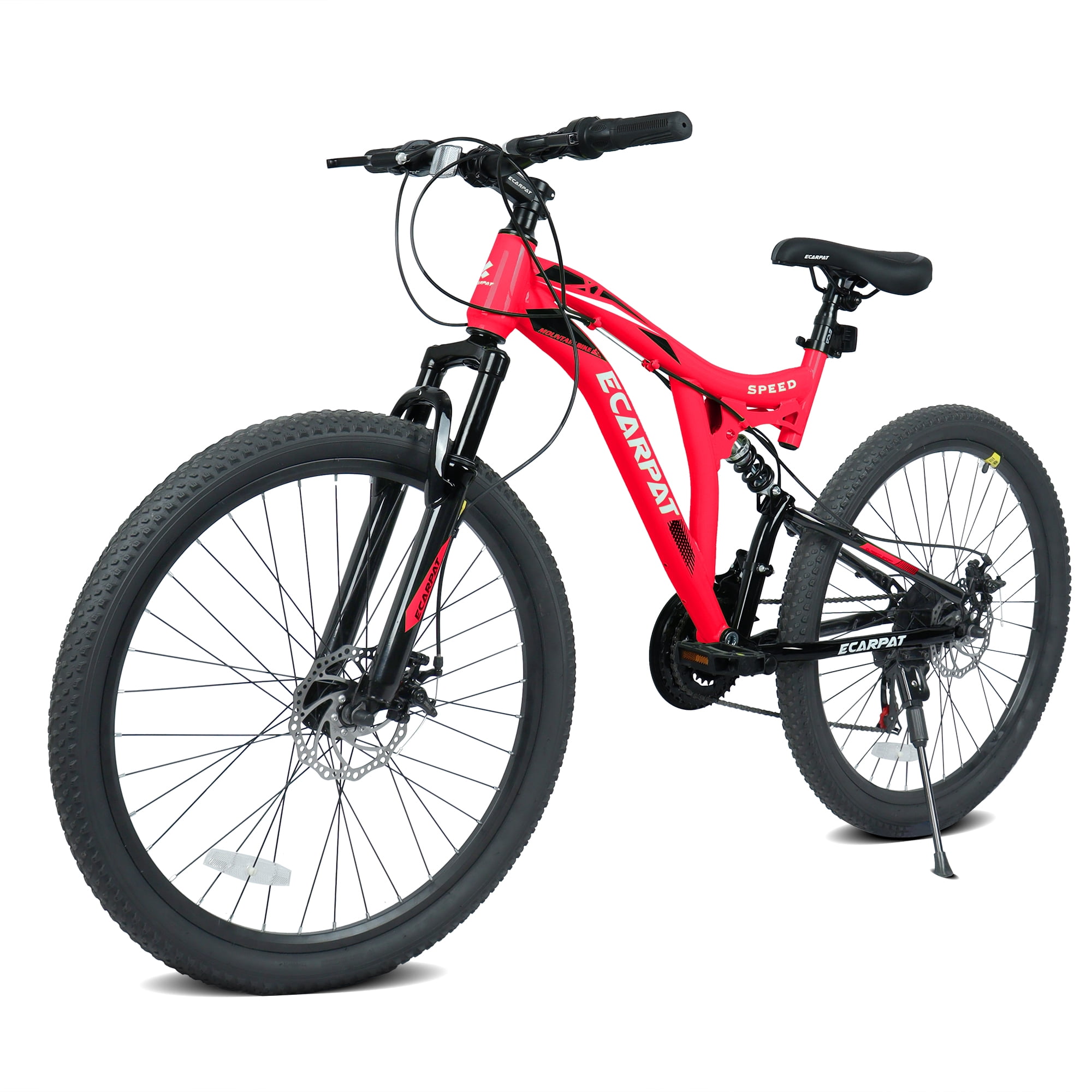 26 Inch Mountain Bike, 21-Speeds Mountain Bicycle with Full Suspension, Alloy Rims and Dual Disc Brakes, Steel Frame MTB Bike for All Terrains, Adults Men Women, Red