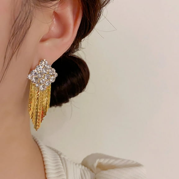 COMESUN 925 Sterling Silver Dripping Earrings - Exquisite Full Diamond Tassel Drop Earrings for Women