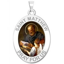 Saint Matthew OVAL Religious Medal Color - 1/2 X 2/3 Inch Size of Dime, Sterling Silver