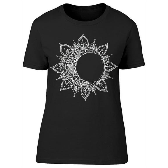 Smartprints Womens Graphic Tee - Hand Drawn Sun And Moon Art - Regular Fit 100% Cotton