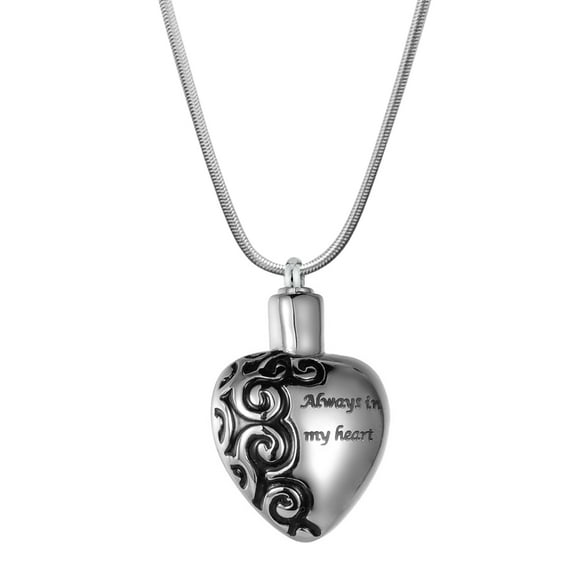 Always in My Heart Cremation Jewelry Keepsake Urn Memorial Necklace Ashes Holder with FREE Funnel Kit and Velvet Jewelry Box- [Silver Heart]