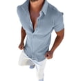 thumbnail image 1 of BOBOGOJP Chemise en Coton et Lin pour Hommes, Manches Courtes, Performance, Boutonnée, Bleu Clair TTG, 1 of 5