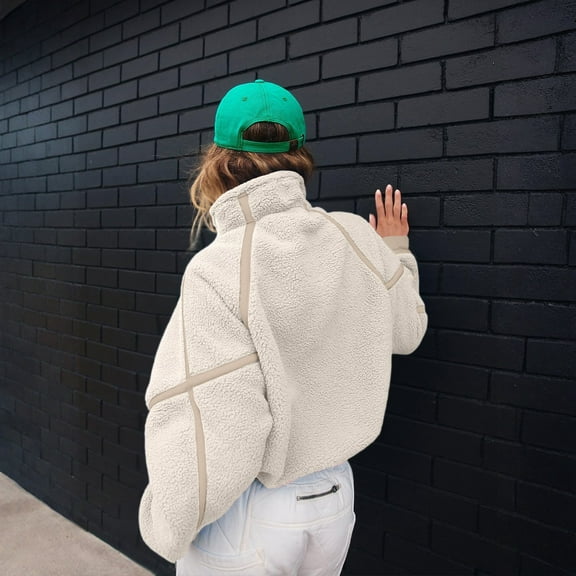 Huankd Oversized Fleece Sherpa Jacket for Women Zip Up Fuzzy Teddy Coat Soft Warm Long Sleeve Winter Outerwear with Pockets 2025 Khaki M
