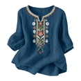 thumbnail image 3 of YOZGXEG Going Out Tops For Women Women Summer Solid Color Pleated Cotton Linen Embroidered Soft Loose Casual Basic Blouse Top Blue M-3Xl, 3 of 8