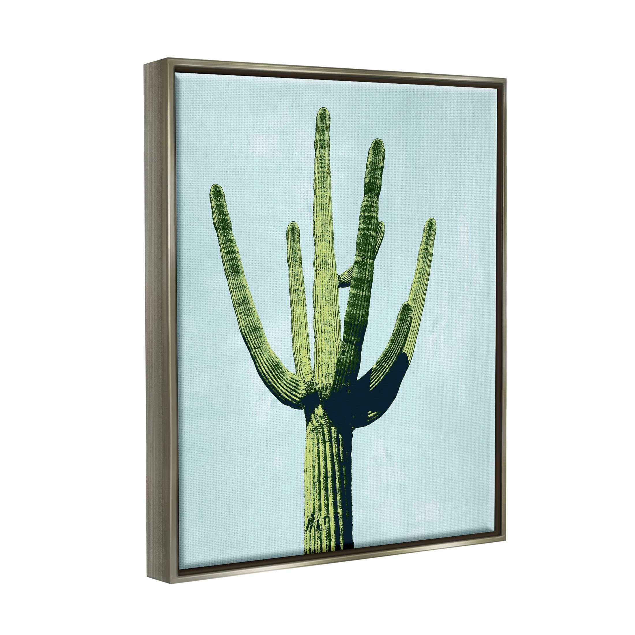 Looming Cactus Turquoise Sky Botanical & Floral Graphic Art Luster Gray Framed Art Print Wall Art