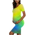 thumbnail image 4 of THDHVS Maternity Dress Summer,Maternity Dress for Baby Shower,Woman' Fashion Print Pleated Maternity Skirt Short Sleeve Round Neck Mid Calf Dress Multicolor L, 4 of 6