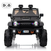 EastVita 24V Kids 2 Seats Ride on Truck with Remote Control, Electric Ride on Car 4*45W Motors 19.7" Seat Width Ride on Toys, with LED Light,Music,USB ect. for 3 Age Black