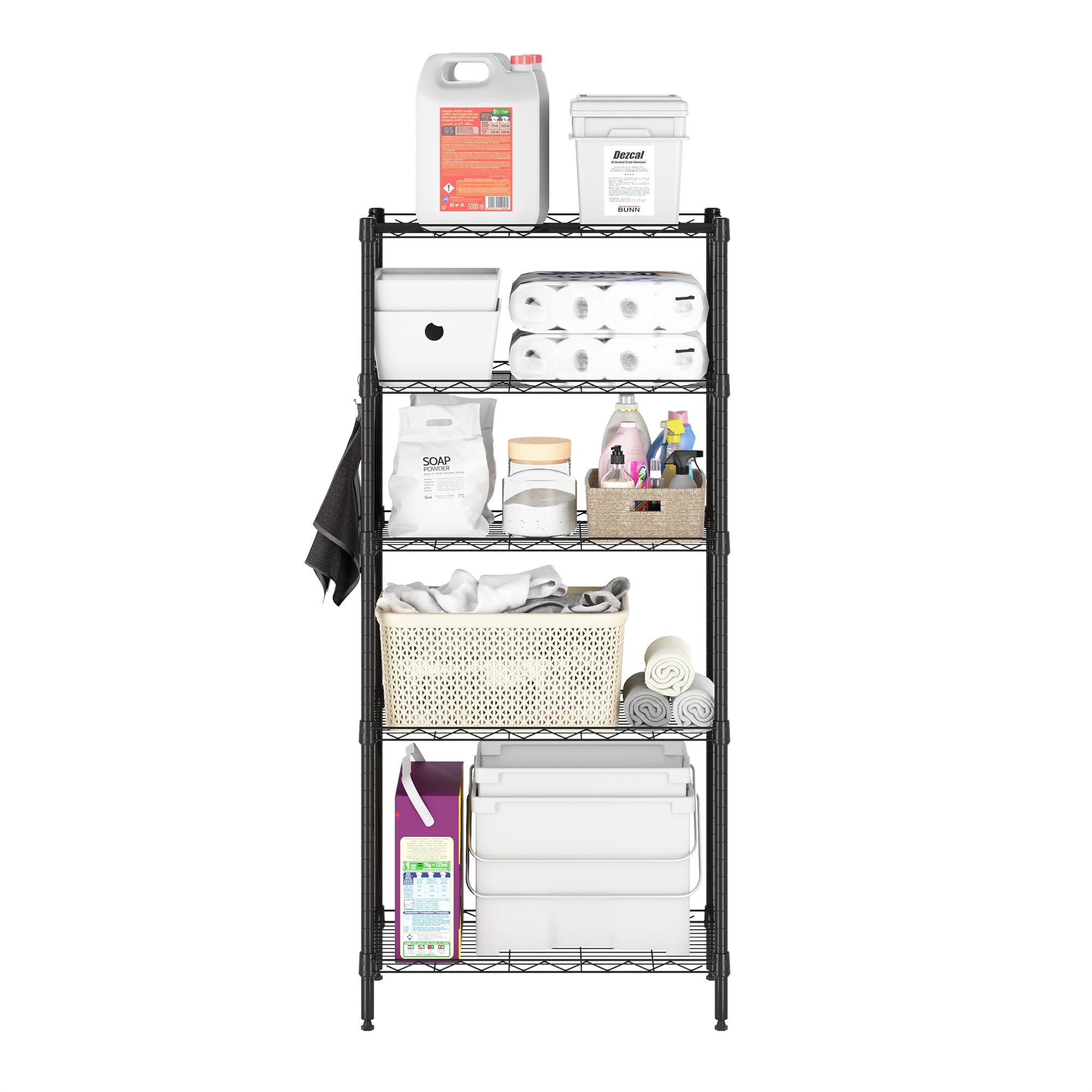 Furinno Wayar 5-Tier Metal Storage Shelf Rack, 21 x 12 x 48, Black