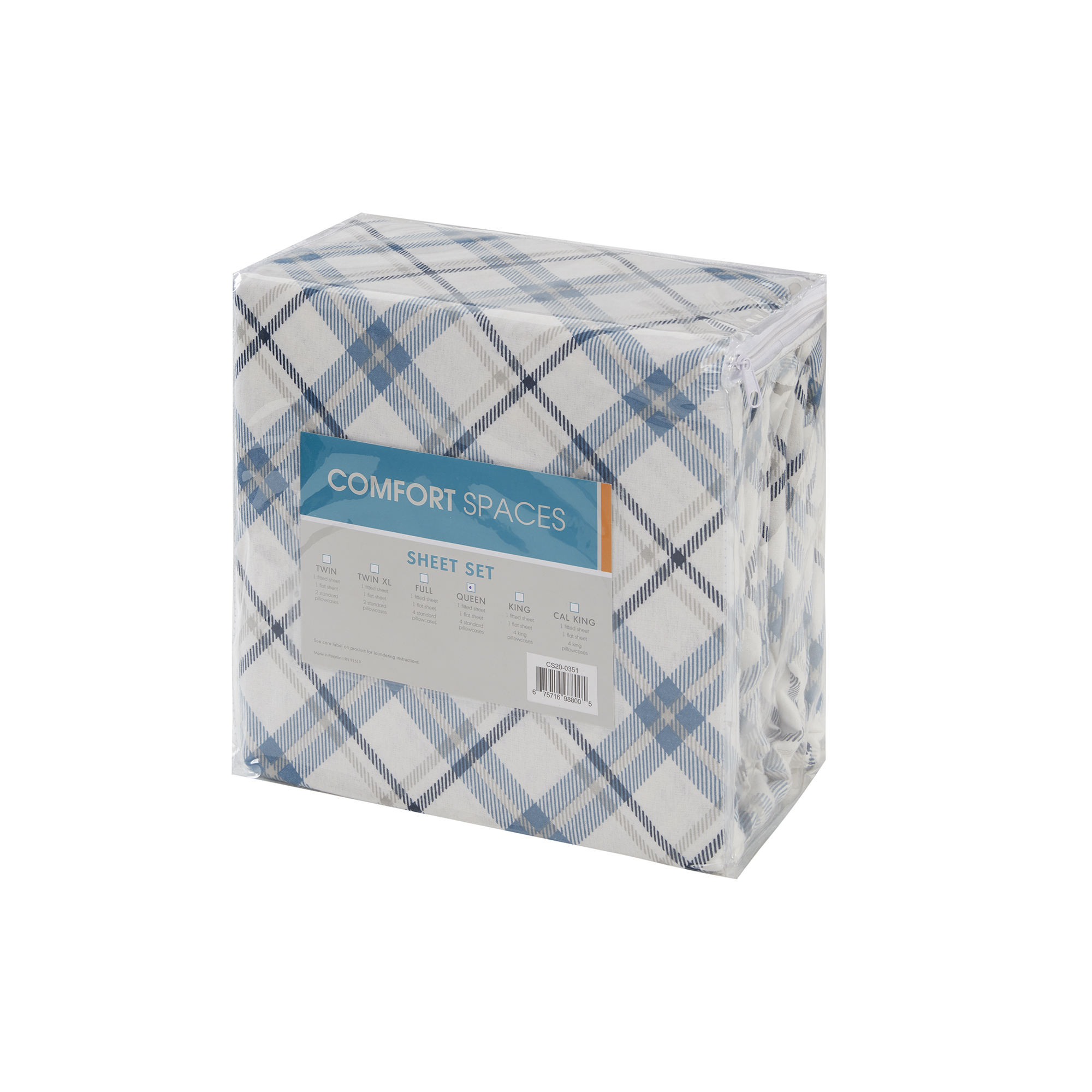 Comfort Spaces Plaid 100 Cotton Flannel Printed Sheet Set Full Blue