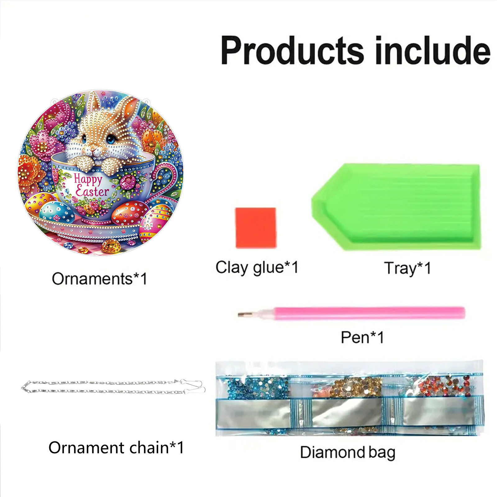 FLOPESN Circular Traditional-Style DIY Diamond Art Painting Pendant Easter Creative Design PET Material Home Decor Pendant