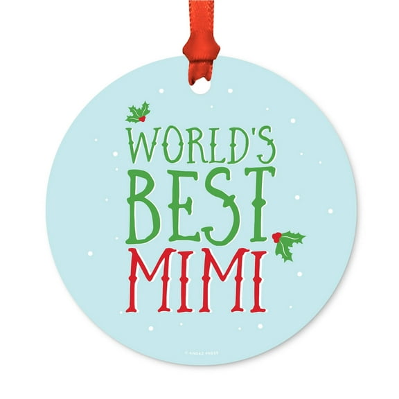 Metal Christmas Ornament, World's Best Mimi, Holiday Mistletoe, Includes Ribbon and Gift Bag