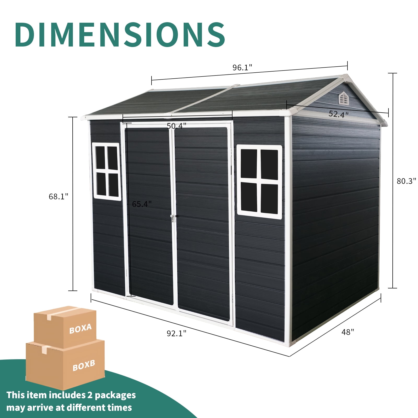 8x4 ft Outdoor Resin Storage Shed with Floor, Waterproof Plastic Patio Outdoor Storage Shed with Lockable Door for Garden Tools, Bicycles, Trash Cans, Backyard, Patio, Lawn (Black)