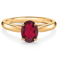 Gem Stone King 10K Yellow Gold Ruby Red Mystic Topaz Solitaire Engagement Ring for Women (1.30 Cttw, Oval 8X6MM, Gemstone Birthstone, Available in Size 5, 6, 7, 8, 9)