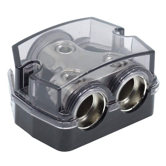 RKURCK 2 Way Power Distribution Block, 0/2/4 AWG Gauge in, 0/4/8/10 Gauge Out, Car Audio Stereo Amp Distribution Connecting Block for Audio Splitter (1x0GA+2x0GA)