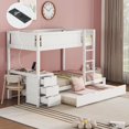 thumbnail image 2 of uhomepro Twin over Twin Bunk Bed with Desk and Trundle, USB Charging Station and 3 Drawers, Solid Wood Bunk Bed Frame for Kids Teens Adults, Maximum Space Design, No Box Spring Required, White, 2 of 10