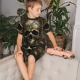 thumbnail image 4 of Balery Vintage Gold Leaf Skull Conjunto de Pijama Infantil de Manga Corta con Estampado – Ropa de Dormir de Algodón Suave-Large, 4 of 6
