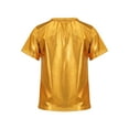 thumbnail image 2 of Venjoe Girls Shiny Metallic Dance Tops Sparkly Hip Hop Shirts Jazz Modern Dance T Shirt Stage Gold 110, 2 of 7