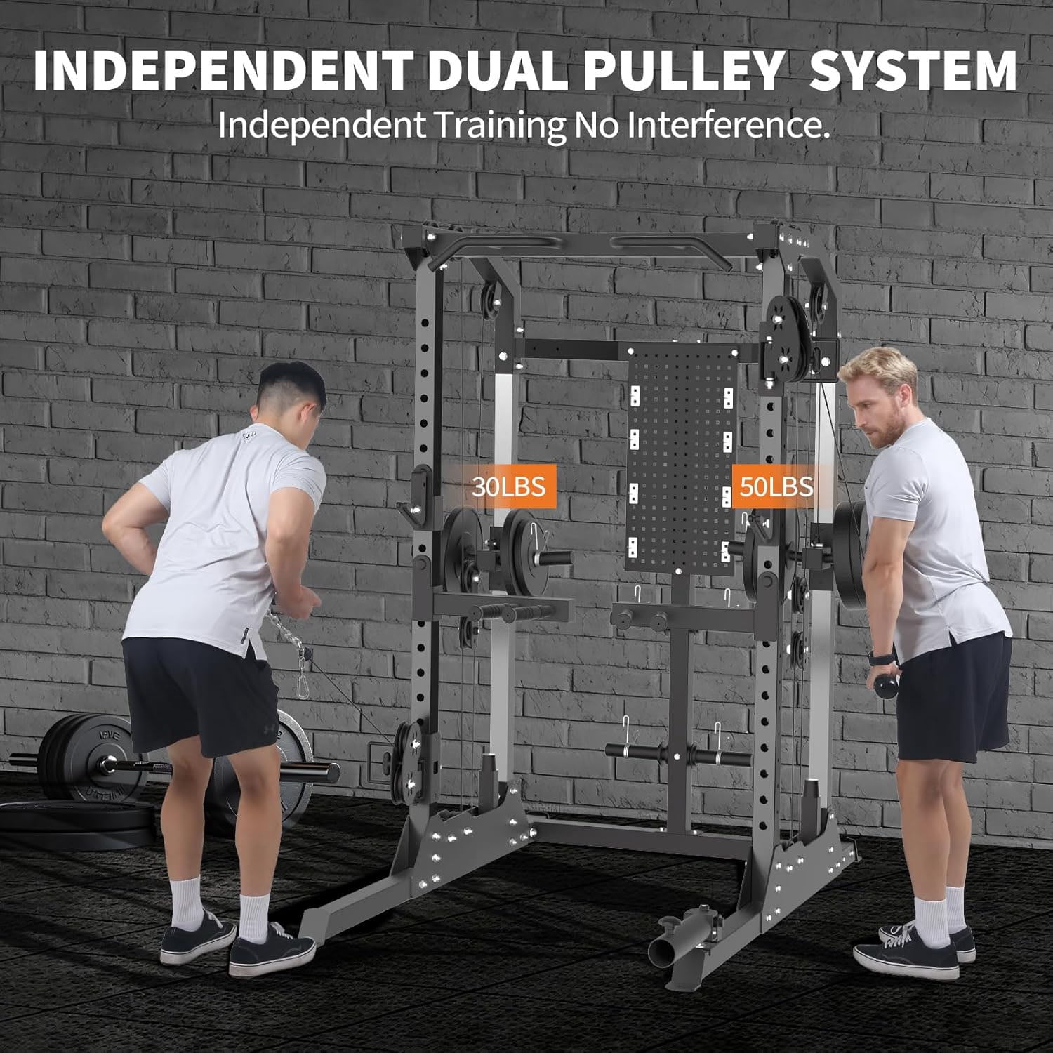 Ataujin Multi-Functional Machine Power Cage, 2000LB Power Rack with Independent Dual Pulley System, Home Gym Workout Machine for Stability & Strength Training