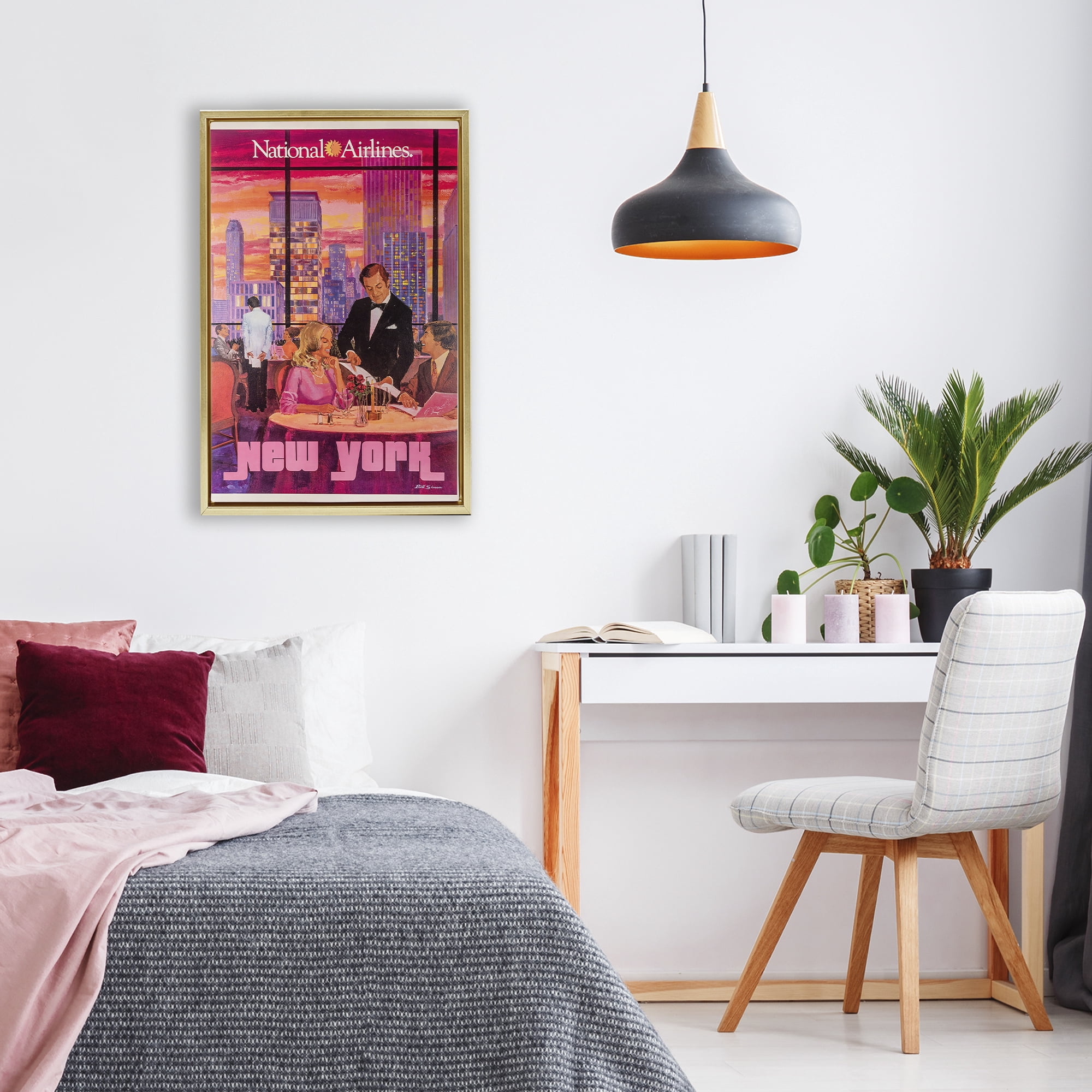 Stupell Industries Vintage New York Dining Gold Framed Floater Canvas Wall Art, design by Vintage Posters