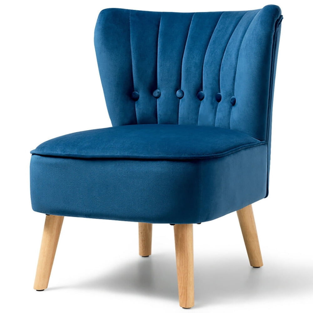 Finihen Velvet Accent Chair, Armless Accent Chair Tufted Velvet Leisure Chair, Thickly Padded, Armless Wingback Club Chairs for Living Room, Bedroom, Blue