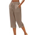 thumbnail image 2 of Loose Linen Straight Leg Capris for Women Button Elastic Waist Breathable Soft Casual Pants for Summer Daily Work Lounge Relaxing Days Coffee M, 2 of 5