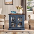 thumbnail image 4 of Joaxswe 24" Side Table with Charging Station, Farmhouse End Table with Glass Barn Door & Adjustable Storage Shelf, Nightstand for Bedroom, Navy Blue, 4 of 7