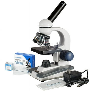 AmScope 40X-1000X Portable Student Compound LED Microscope - All-Metal   Optical Glass Lens   Blank Slides and Cover Slips