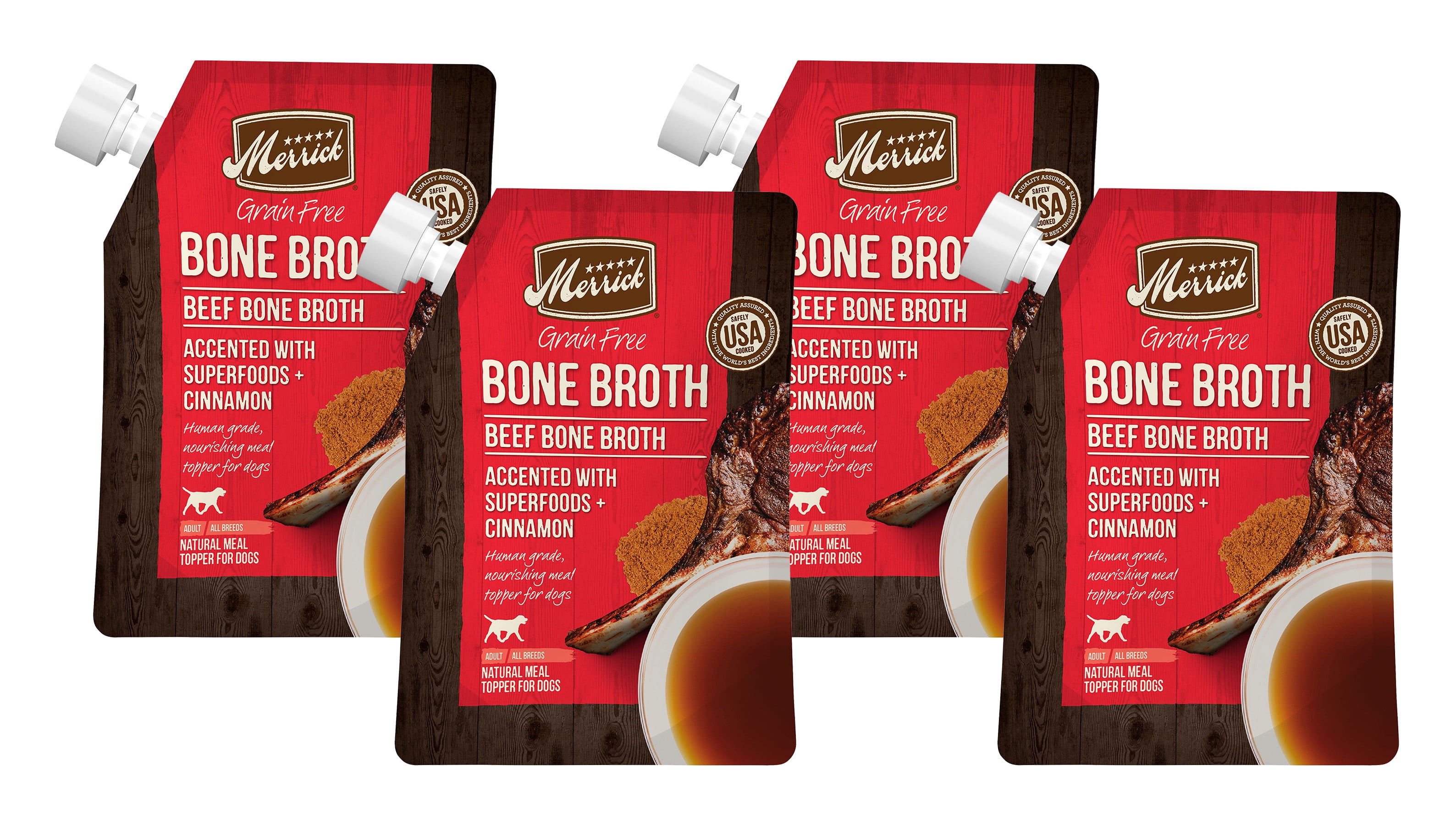 (4Pack) Merrick Bone Broth All Life Stages Dog Food Topper Beef, 16 oz