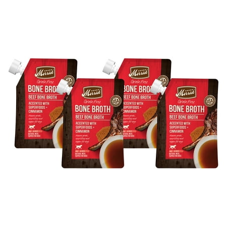 (4-Pack) Merrick Bone Broth All Life Stages Dog Food Topper Beef, 16 oz