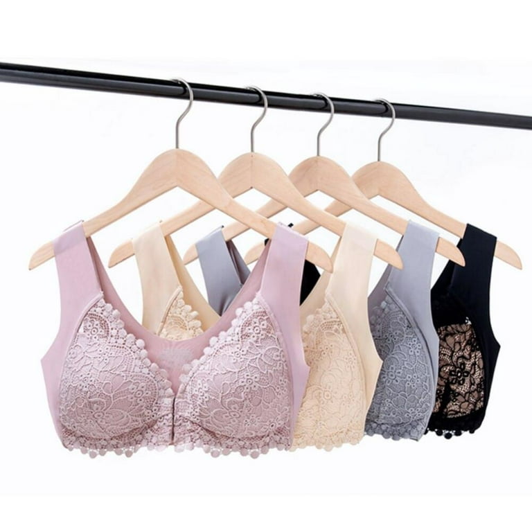 Clearance!Plus Size Women Lace Bra Front Closure Thin Cup Floral Lace Bra  Ruffled Trim Push up Bra Full Cup Lace Bras Ladies Bralette
