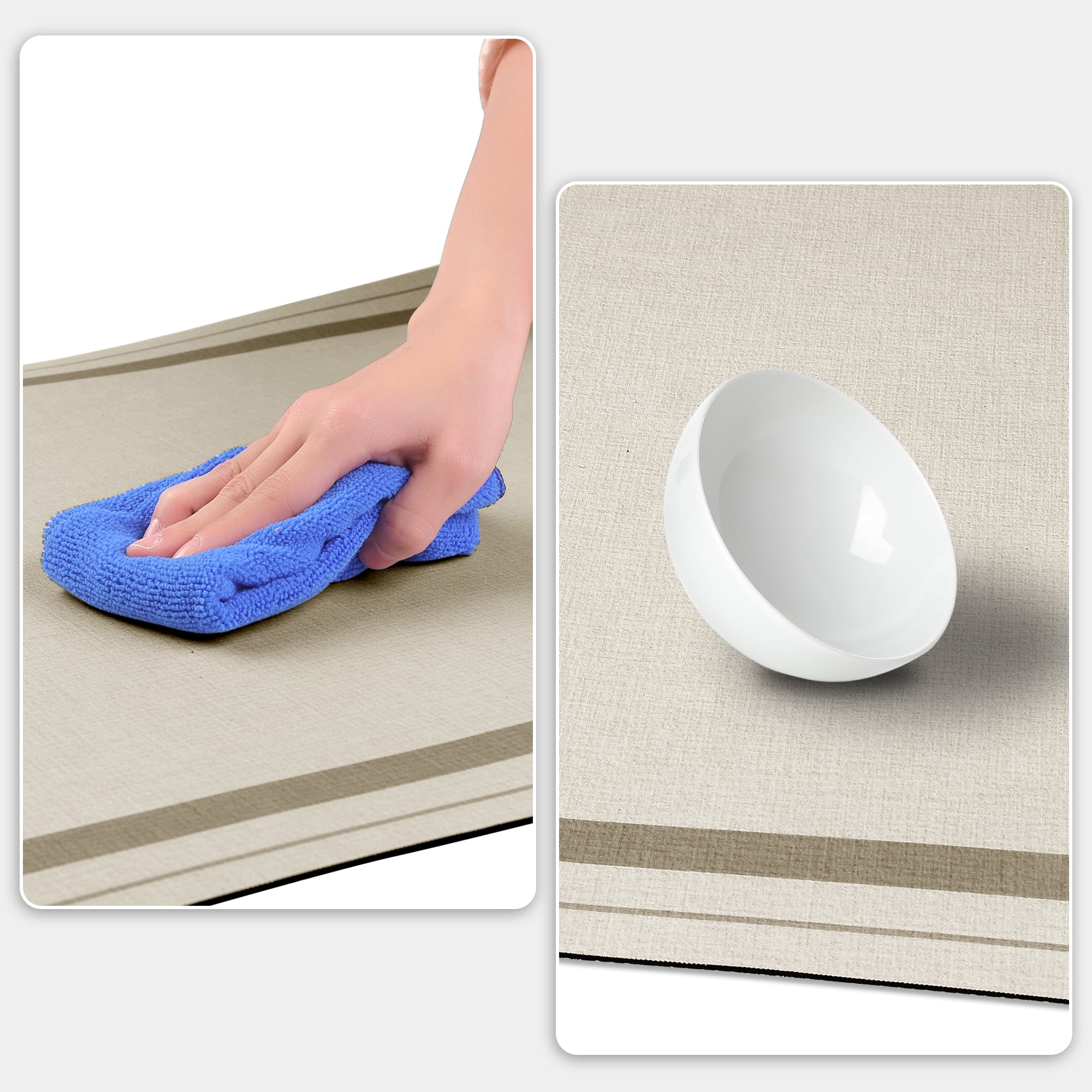 Unique Bargains 2 Pcs Modern Soft Comfort Kitchen Rugs Absorbent Non Slip Kitchen Mats Beige 24" x 36"