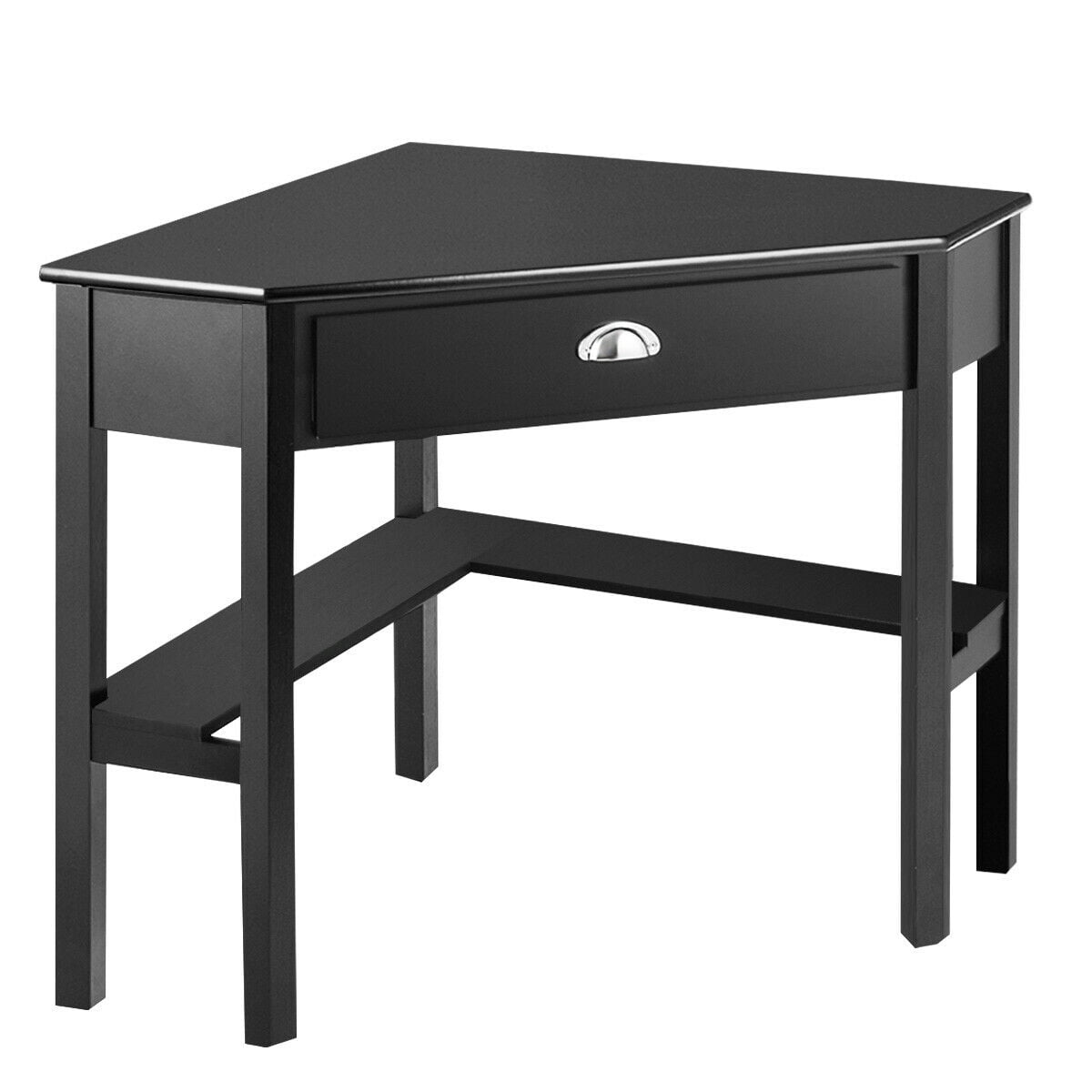 Costway Triangle Computer Desk Corner Office Desk Laptop Table w/ Drawer Shelves Rustic Black