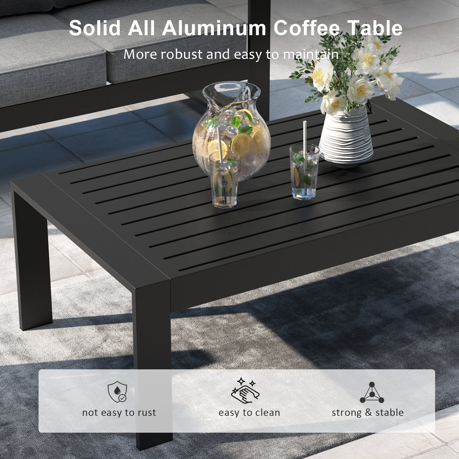 LayinSun 4 Piece Hight Back Aluminum Outdoor Furniture Set with Coffee Table, Modern Patio Conversation Sets