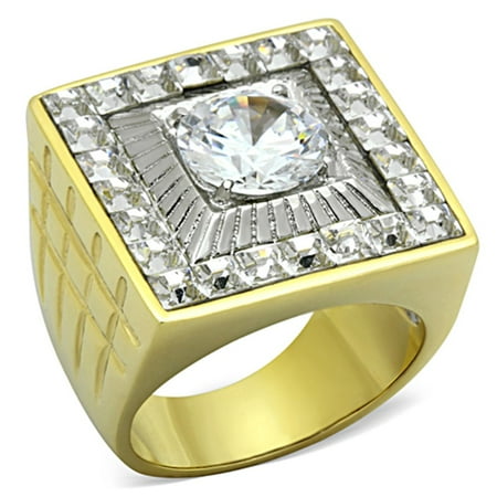 Luxe Jewelry Designs Men s Two Tone Gold Ion Plated Stainless Steel Ring with Cubic Zirconia – Size