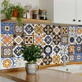 thumbnail image 2 of Mi Alma Removable Vinyl Floral Blue Orange Backsplash Tile Stickers, 24pcs, 2 of 9