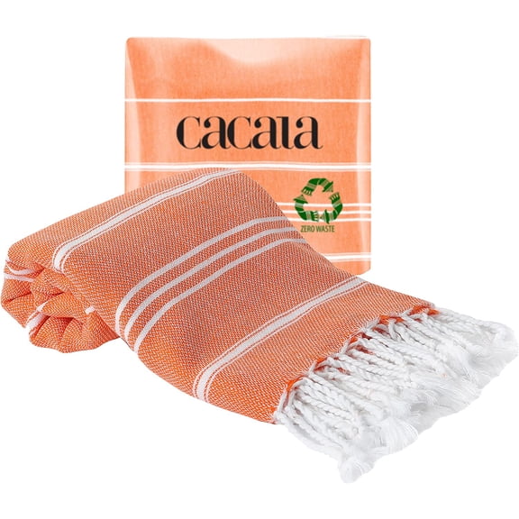 KKFEN-100% Turkish Cotton Kitchen Tea Towels, Highly Absorbent Luxury Soft Quick Drying Dish Towel with Hanging Loop for Gym, Yoga, Bath, Sports, Cleaning and Kitchen (23 x 36), Orange