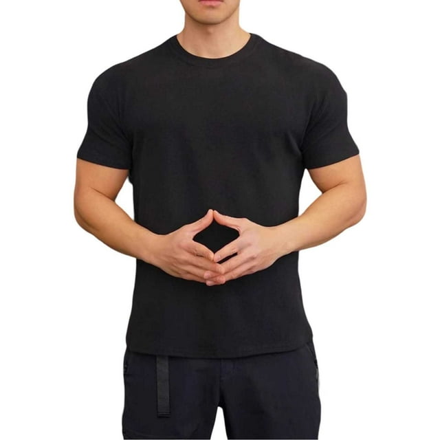 T-shirt Col Rond Uni pour Hommes en Velours Décontracté Course Manches Courtes Sport Entraînement Physique Décontracté