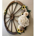 thumbnail image 2 of Westcharm 24 in. Dia. Steel-Rimmed Rustic Wooden Wagon Wheels - Decorative Wall Décor, Set of Two, Brown, 2 of 7