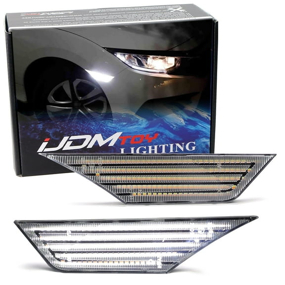 Clear Lens White Full LED Front Side Marker Light Kit For 2016-2021 Honda Civic, Powered by 90-SMD LED, Replace OEM Sidemarker Lamps