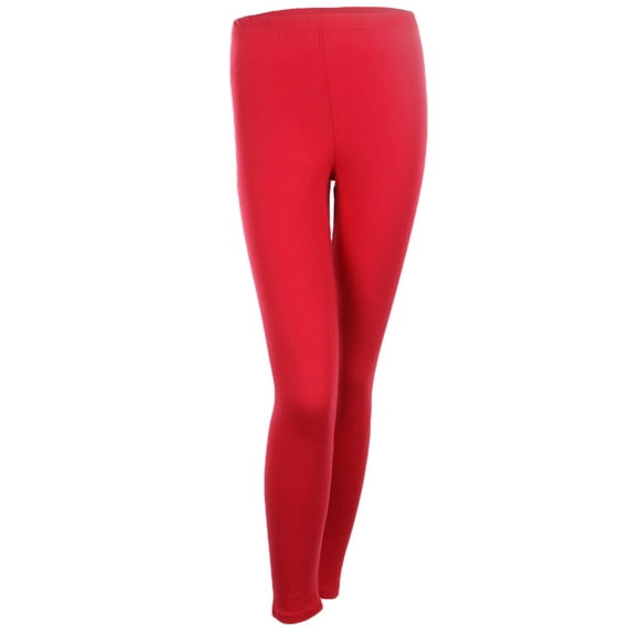 Cotton Full Length Leggings Plain Skinny Pants For Women Junior Size, Red, Small