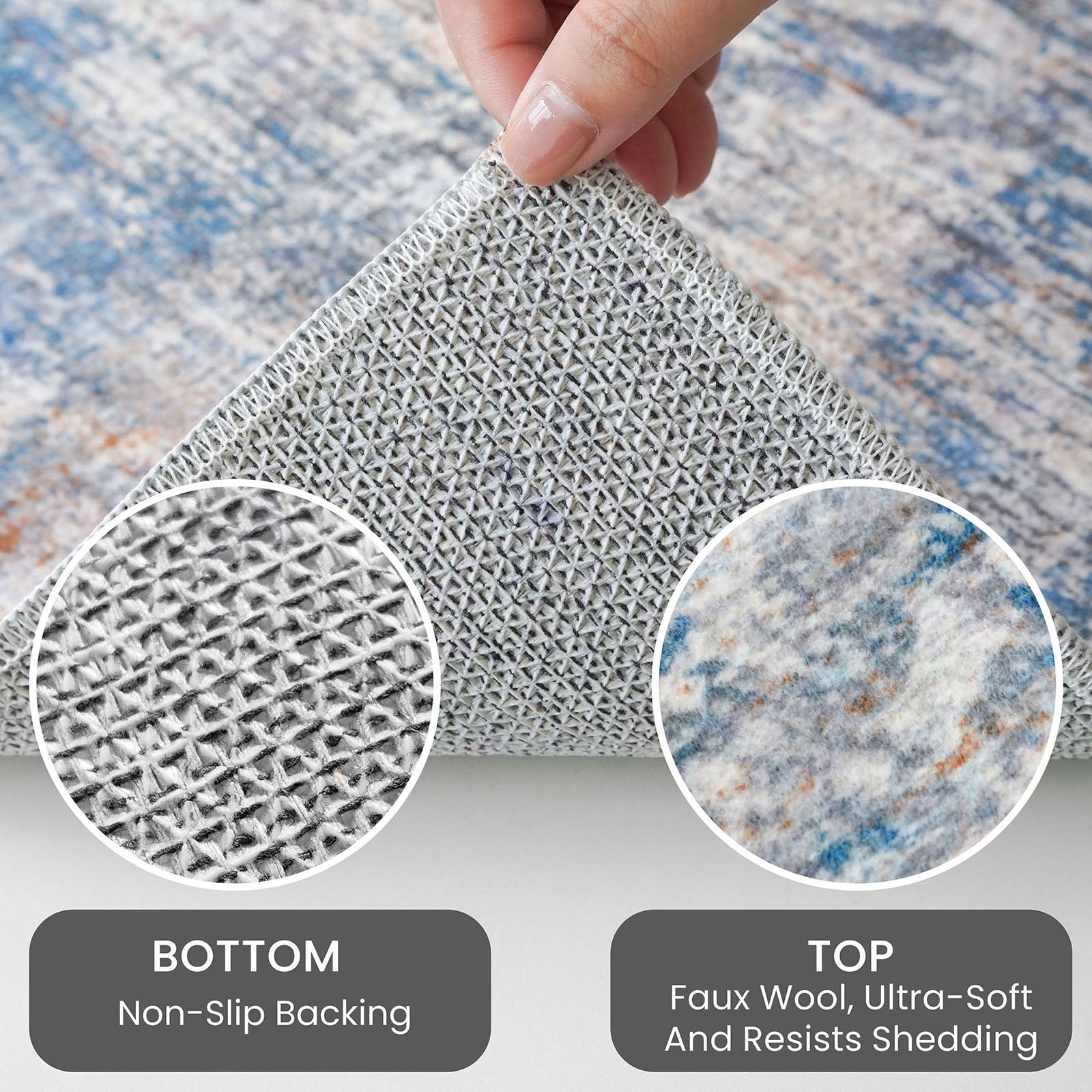 iOhouze Washable Rugs 3x5 ft Entryway Rugs Abstract Non Slip Area Rug Printed Faux Wool Soft Kitchen Rugs Indoor Rugs for Entrance Foyer Living Room Bedroom, Blue/Rust/White