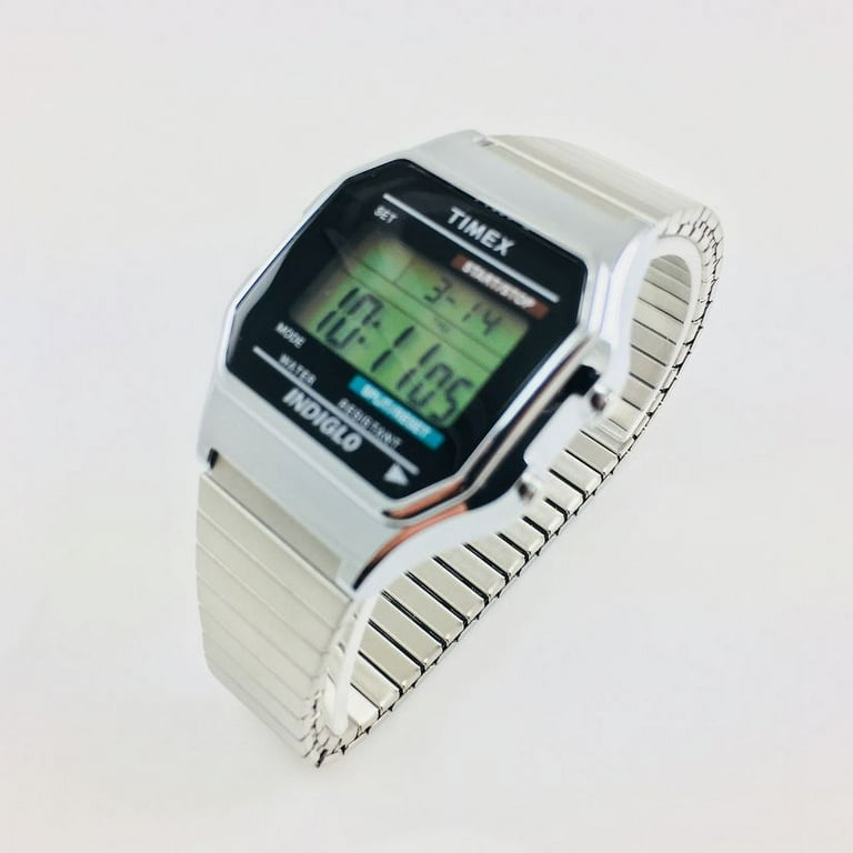 Timex Men's Classic Digital Silver-Tone 34mm INDIGLO Casual Timex Men's Classic Digital Silver-Tone 34mm INDIGLO Casual