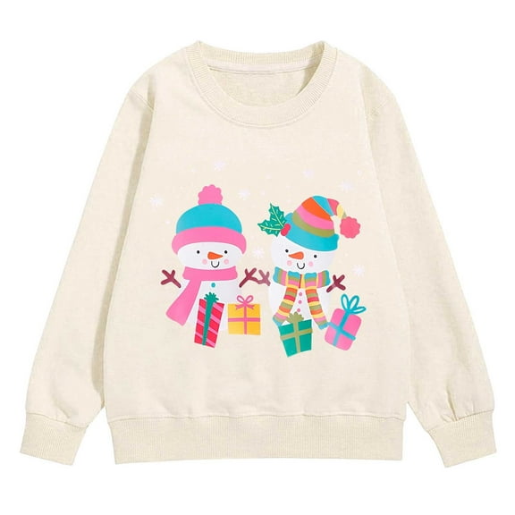 FDDMis Christmas Sweatshirts for Family Christmas T Shirts 5t White Tshirts Boys Sweatshirt for Teen Girls Size 5 Girls Clothes Tween Clothes Size, Beige 11-12 Years