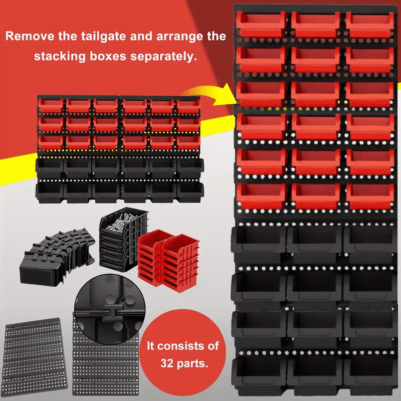 Wall-Mounted Storage Rack System with Bins and Brackets - 30 Pcs Heavy Duty Garage & Workshop Tool Organizer, Stackable for Screws, Nuts, Bolts, Nails, Beads & Small Hardware, Easy Installation